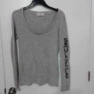 Soulcycle long sleeve thermal drop neck Distressed Shirt Logo on left sleeve.Sm